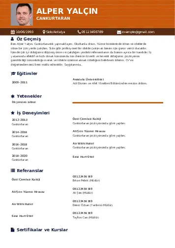 Cankurtaran CV Örnekleri cv indir